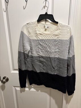 croft & barrow Cream, Gray & Black Color Block Cable Knit Crewneck Sweater